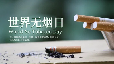 绿色简约杂志风世界无烟日PPT模板