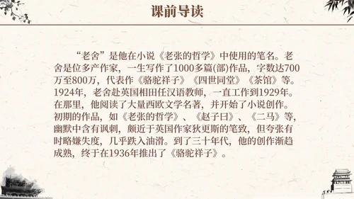 语文课件骆驼祥子插画文学读书分享教师说课PPT模板