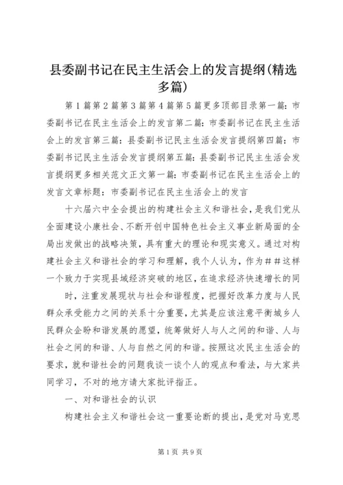 县委副书记在民主生活会上的发言提纲(精选多篇).docx