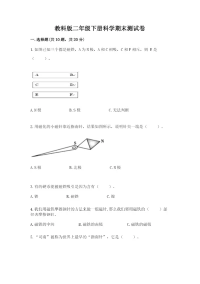 教科版二年级下册科学期末测试卷word.docx