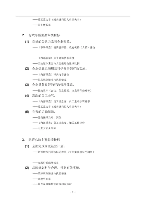 零售百货企业各岗位KPI绩效指标分解1
