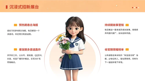 橙黄色3D插画风格学生会招新PPT模版
