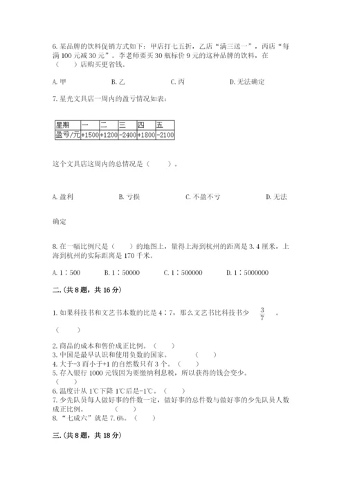 小学六年级下册数学摸底考试题及参考答案（轻巧夺冠）.docx