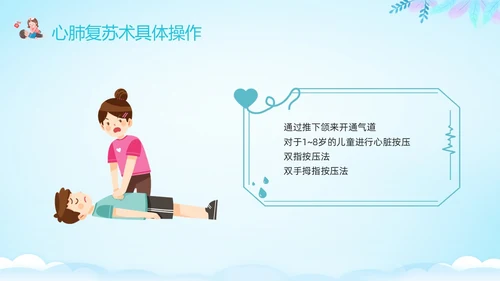 蓝色卡通儿童心肺复苏PPT模板宣传PPT动态PPT
