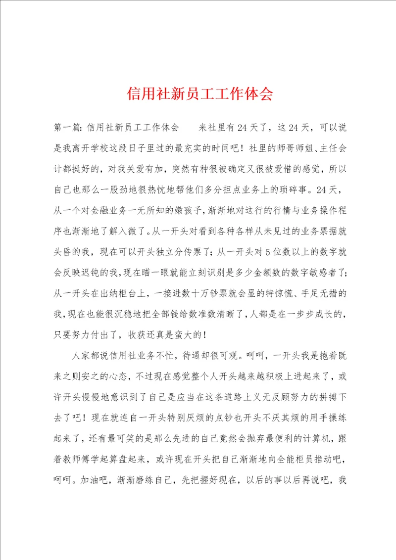信用社新员工工作体会