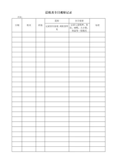 学生疫情返校复学晨检及全日观察记录