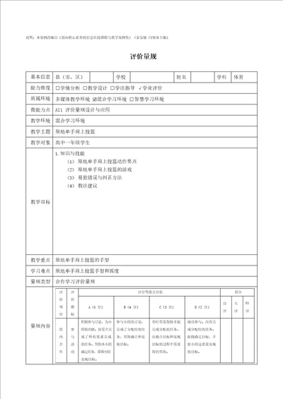 A11评价量规设计与应用量规高一体育原地单手肩上投篮