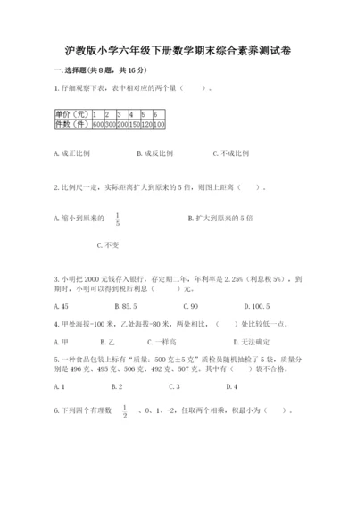 沪教版小学六年级下册数学期末综合素养测试卷精品（巩固）.docx