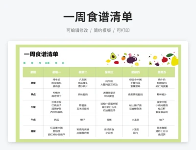 一周食谱清单