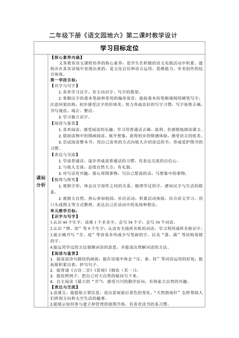 【大单元】统编版语文二下第六单元《语文园地六》第二课时 教学设计