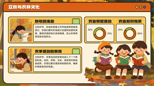 橙色卡通风立秋解锁传统节气的文化密码主题PPT模板