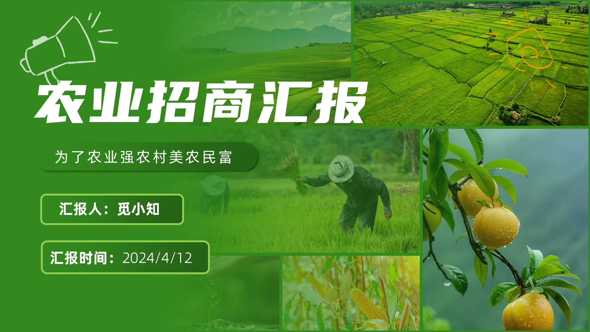 绿色简约大气乡村振兴农业招商汇报商业计划书ppt模板