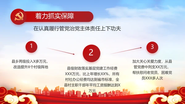 红色大气乡镇驻村干部履职情况PPT