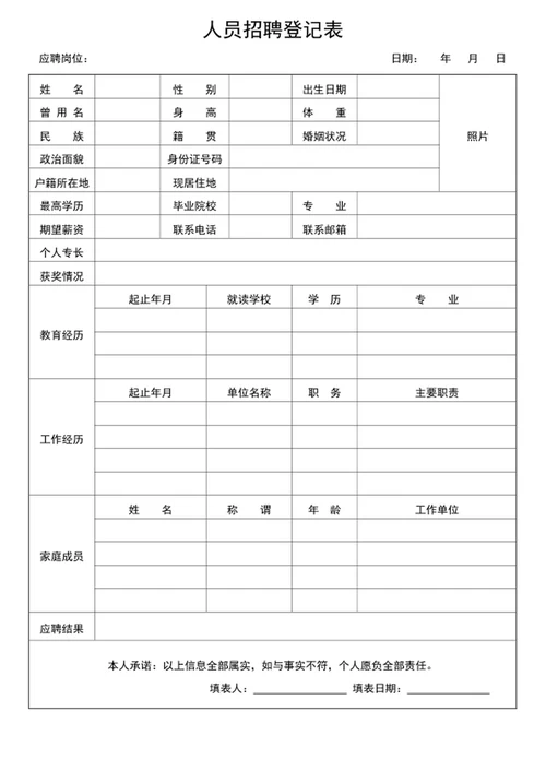 人员招聘登记表