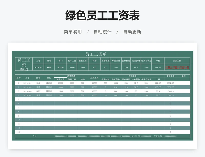 绿色员工工资表