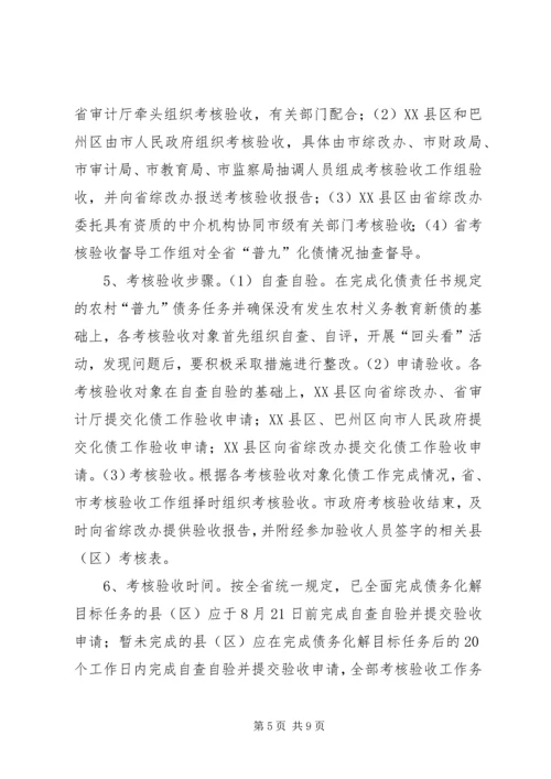 农村义务教育“普九”债务考核验收的讲话.docx