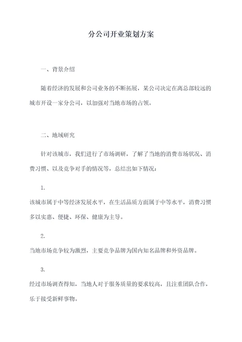 分公司开业策划方案