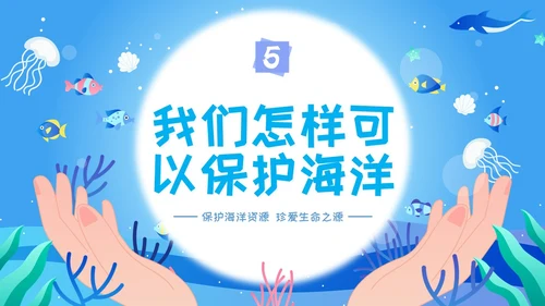海洋保护主题插画学习讲座活动卡通蓝色环保简约核污水
