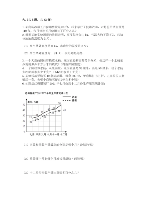 河南省平顶山市六年级下册数学期末测试卷及参考答案1套.docx