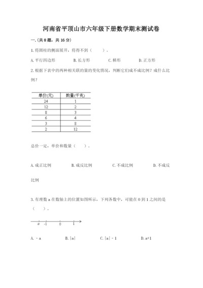 河南省平顶山市六年级下册数学期末测试卷（达标题）.docx