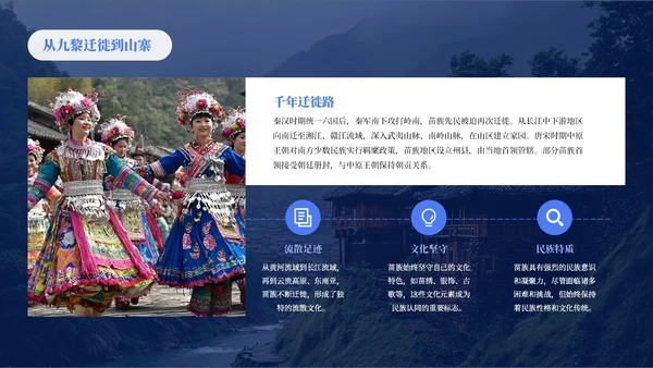 蓝色创意风少数民族苗族介绍PPT模板