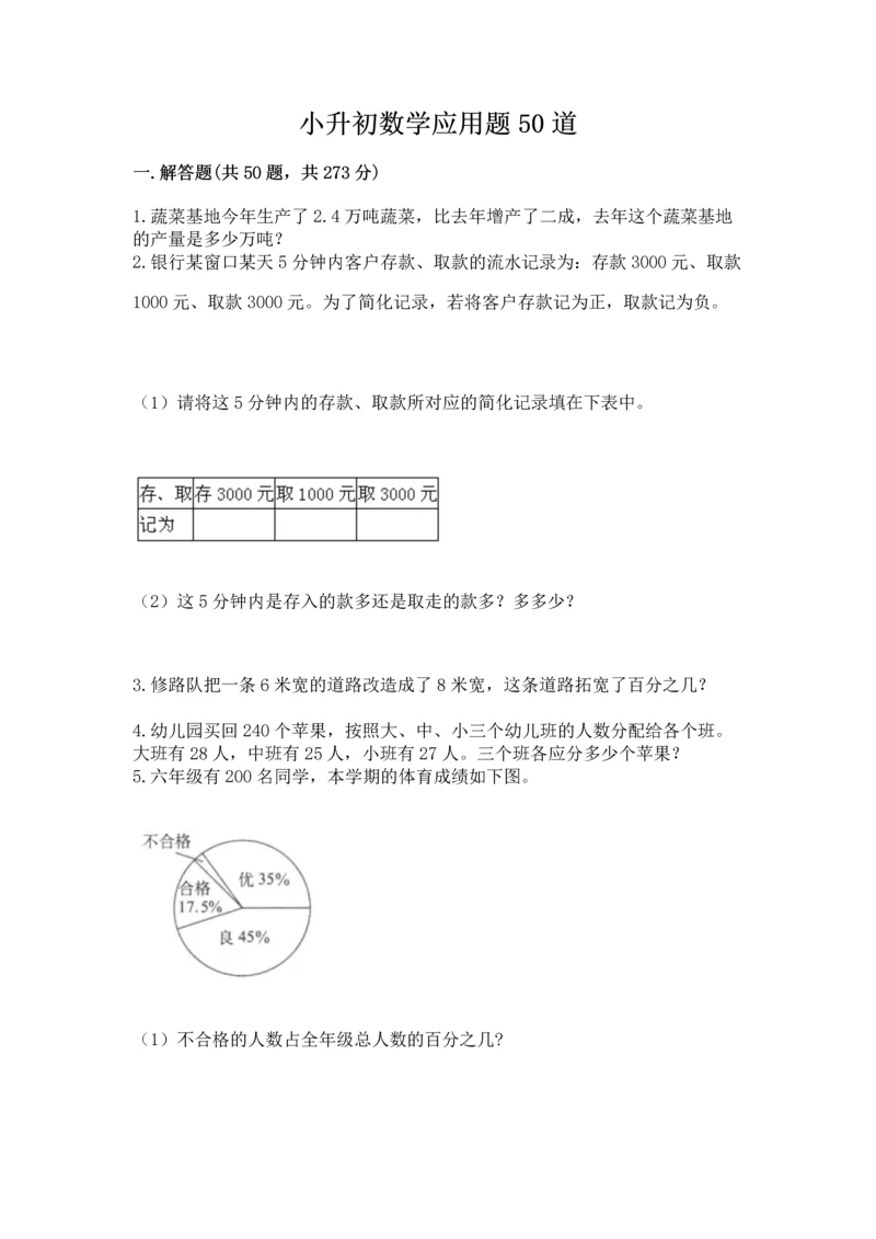 小升初数学应用题50道附答案【培优a卷】.docx