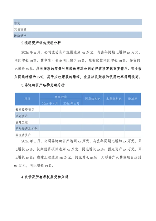 财务分析报告标准模板