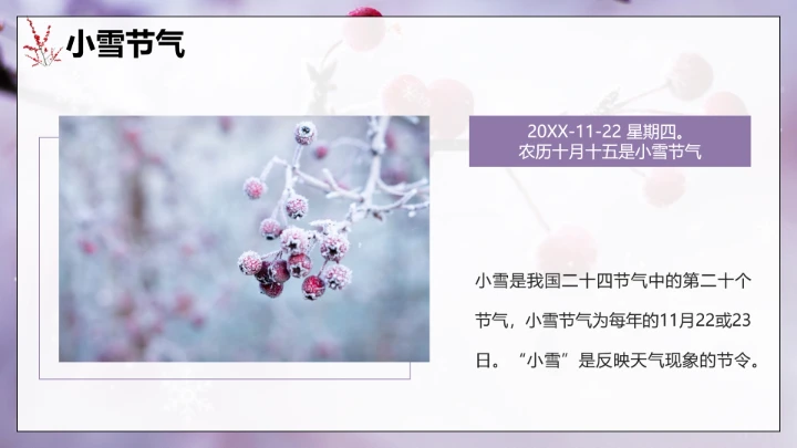 唯美简约小雪节气雪景二十四节气介绍PPT模板