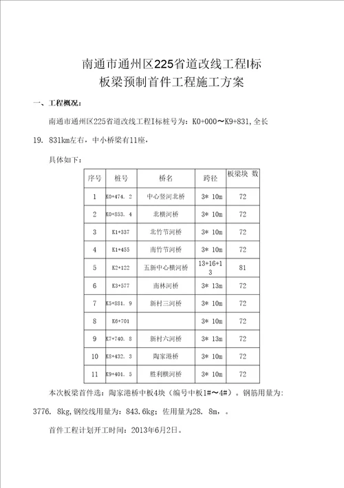 桥板梁首件方案