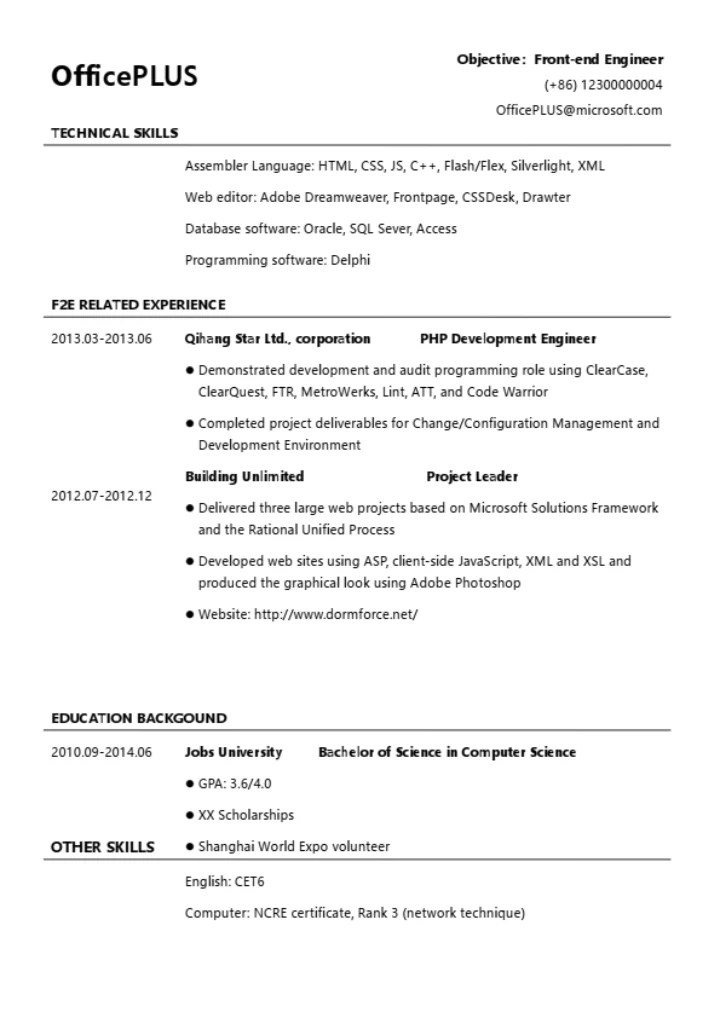 标准黑白英文简历