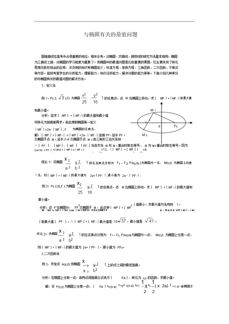 与椭圆有关的最值问题