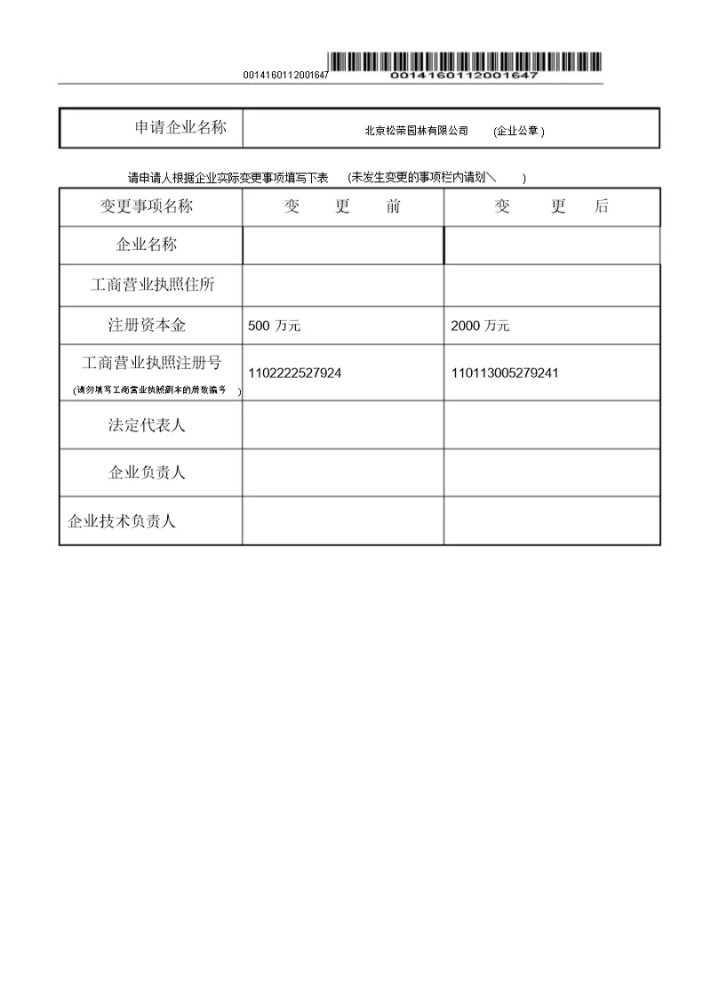 建筑业企业资质变更申请表