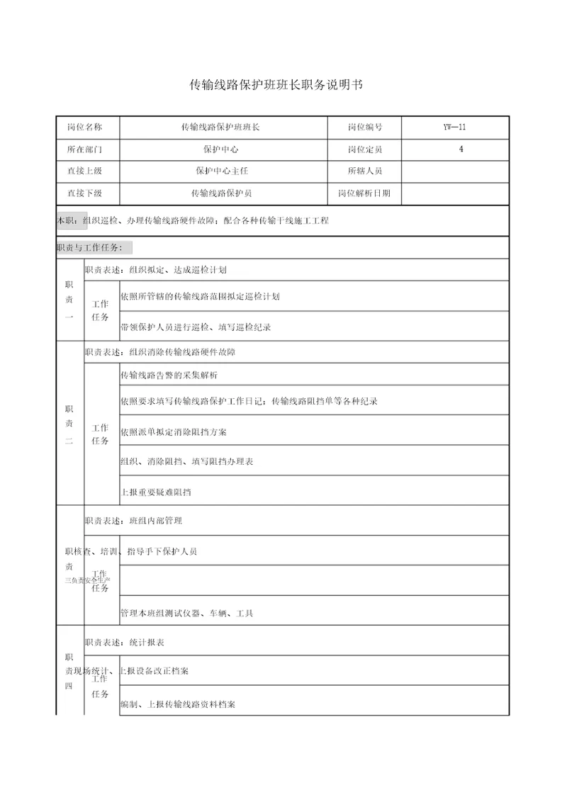 传输线路维护班班长岗位说明书2