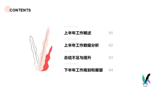 白色简约插画风年中总结汇报PPT案例
