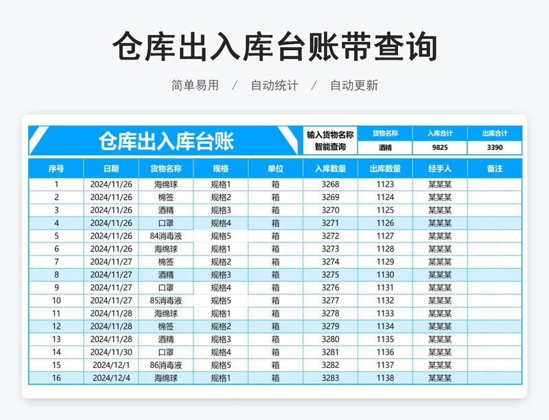 仓库出入库台账带查询