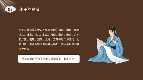 深棕色水彩插画孟姜女哭长城说课PPT课件神话故事