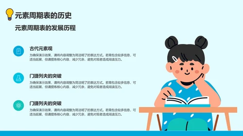 蓝色插画风初中化学元素周期表教学PPT模板