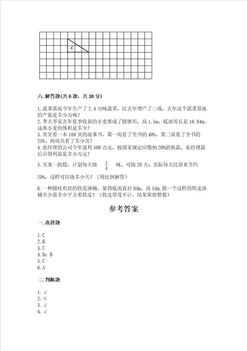 小学六年级下册数学期末必刷卷及参考答案巩固