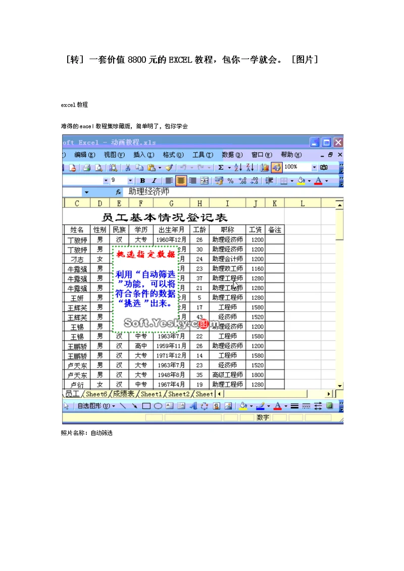 一套价值8800元的excel教程 包你一学就会。