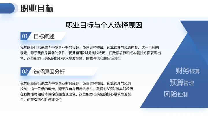 蓝色通用版大学生求职个人综合展示职业生涯规划（财务方向）