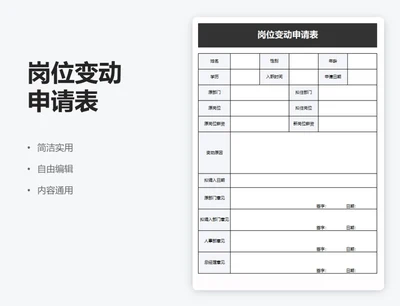 简约黑色岗位变动申请表