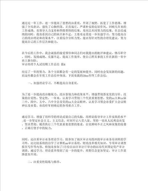 审计助理个人试用期工作总结精选15篇