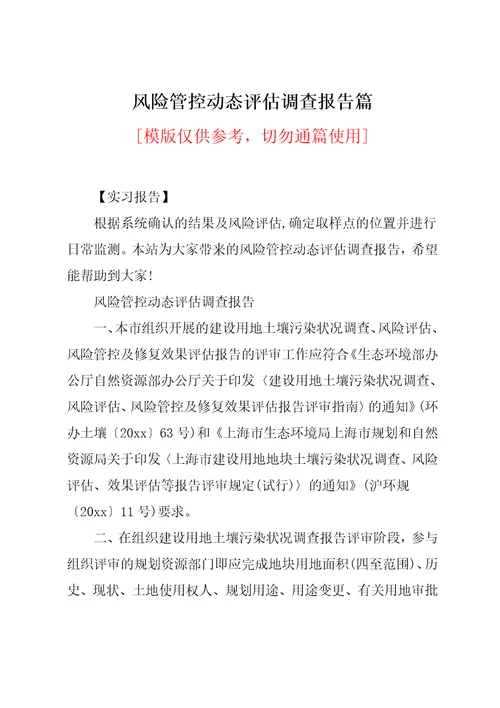 风险管控动态评估调查报告篇