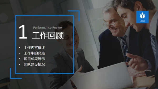 蓝色扁平团队商务工作汇报通用PPT模版