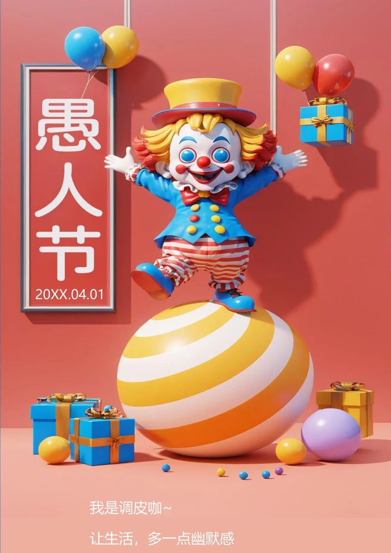 3d风调皮小丑愚人节海报