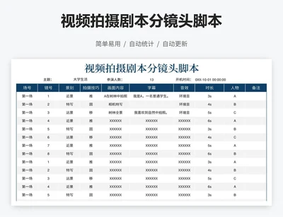 视频拍摄剧本分镜头脚本