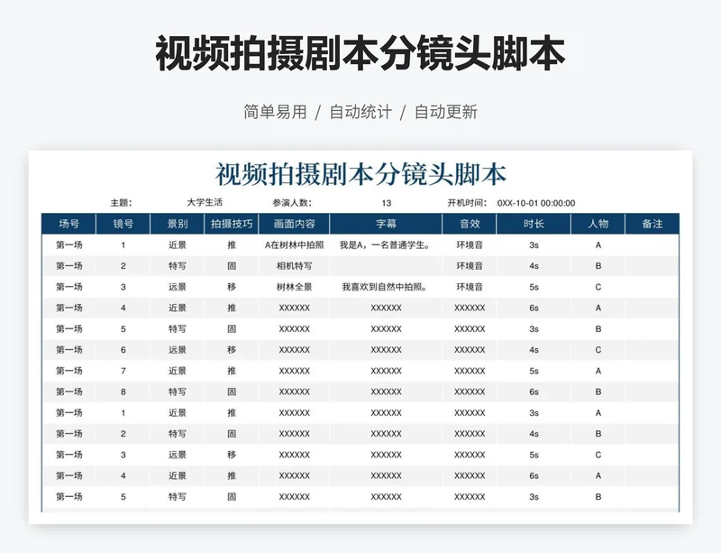 视频拍摄剧本分镜头脚本