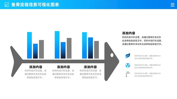 商务蓝色渐变通用鱼骨图信息可视化图表PPT
