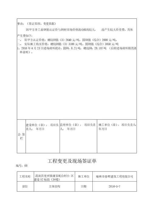 工程变更签证单空白