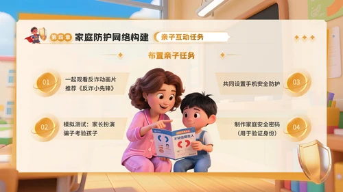 橙色3D卡通风反诈主题班会PPT模板